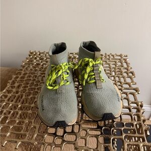 Balenciaga Knit High-Top Sneakers with Neon Yellow Laces Women's Size 7